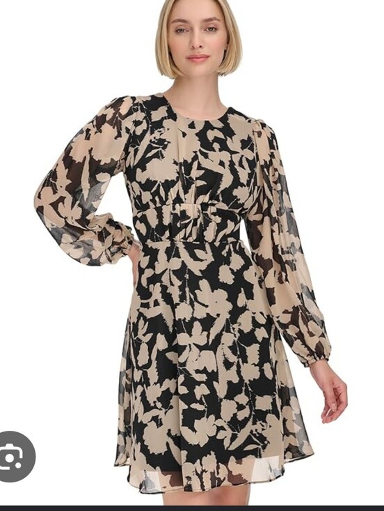 Calvin Klein Dresses & Skirts - Calvin Klein Black Beige Floral Long Sleeve Dress Size 2 Women Cocktail Office